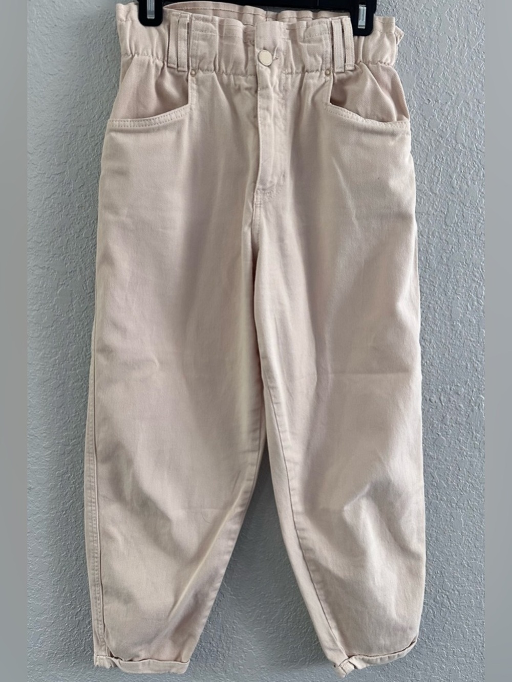 Beige Paperbag Waist Cropped Pants Women’s M (6–8) High Rise Tapered Minimalist